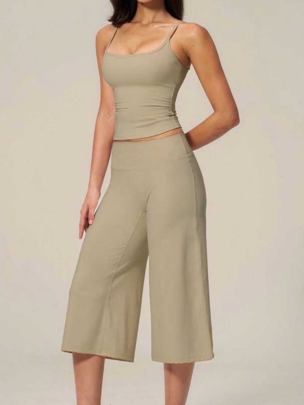 High-Rise Wide Leg Cropped Pants in Sage